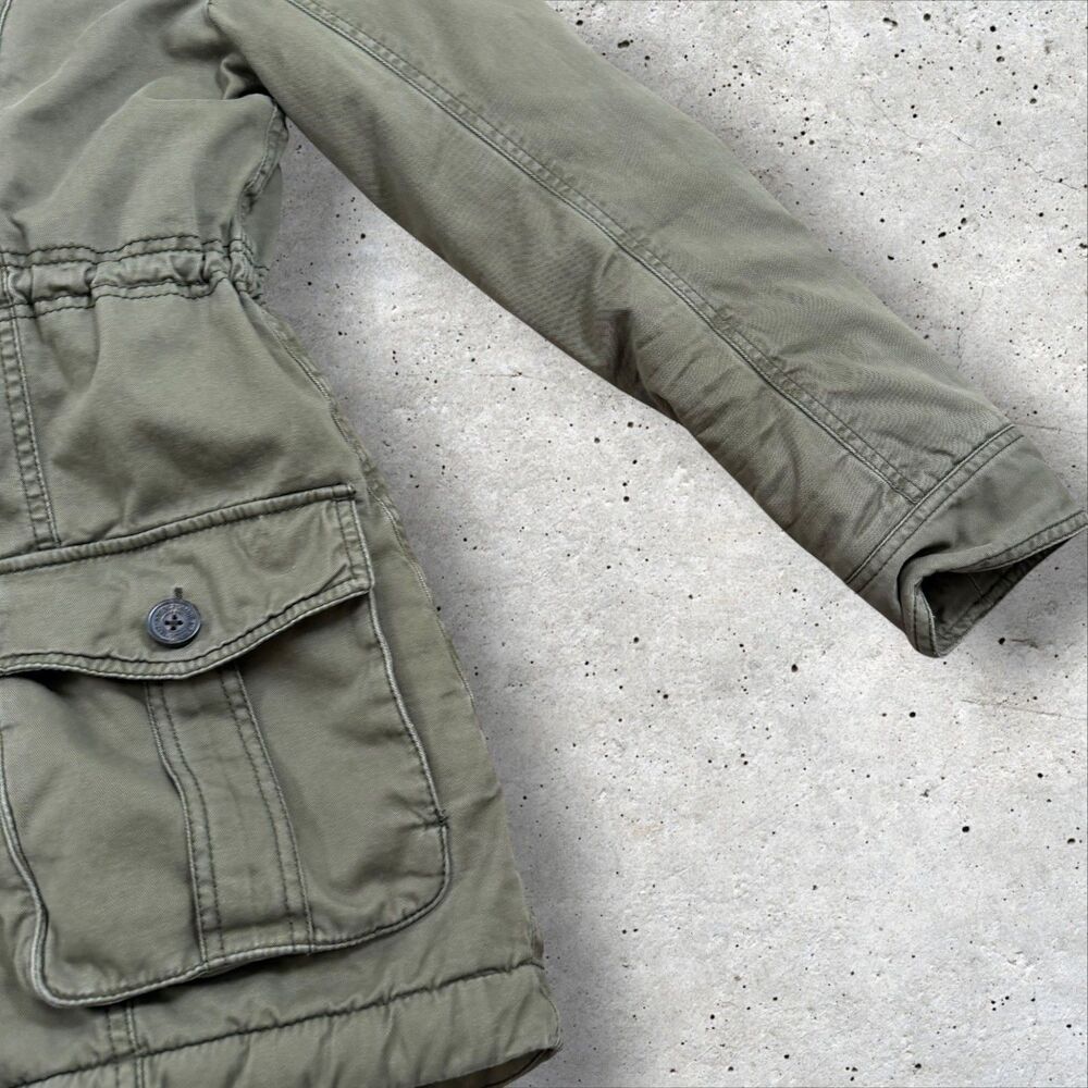 Abercrombie & Fitch Womens Small Olive Green Sherpa Lined Hooded Military Parka - Picture 5 of 10